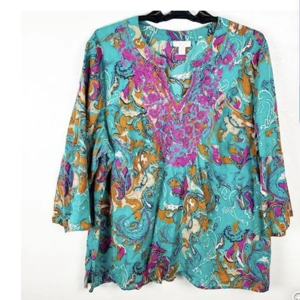 Charter club embroidery paisley tunic top sz 8 *H - Picture 1 of 7